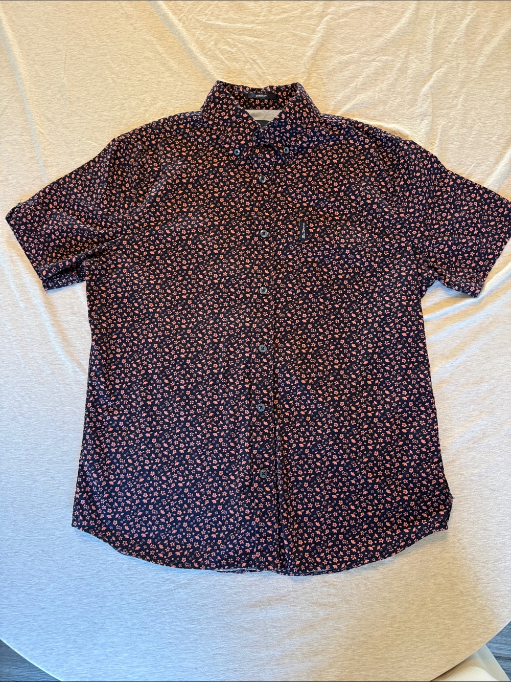 Ben Sherman Navy Short-Sleeve Button-Down with Pink Floral Print